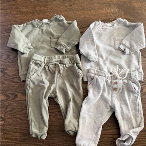 H&M - 2 match sets grey and green 6-9M